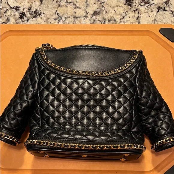 Moschino Black Quilted Mini Jacket Bag with Gold Chain Trim - Picture 8 of 14